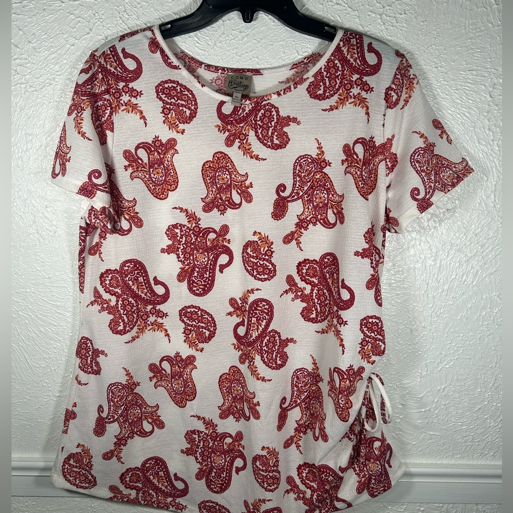 COMO Short Sleeve Paisley Top with Side Gather PXL - Picture 2 of 8